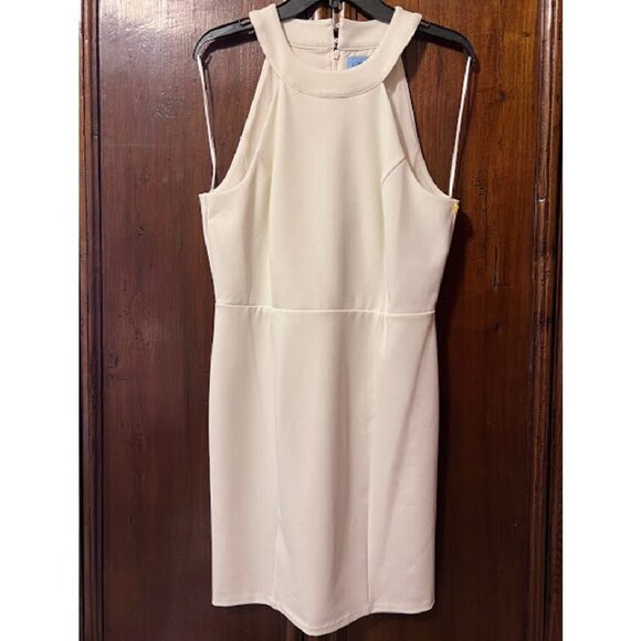 🎩🗝️ NWT $129 CeCe Sleeveless Scuba Crepe Dress In Soft Ecru - Various - Picture 4 of 6
